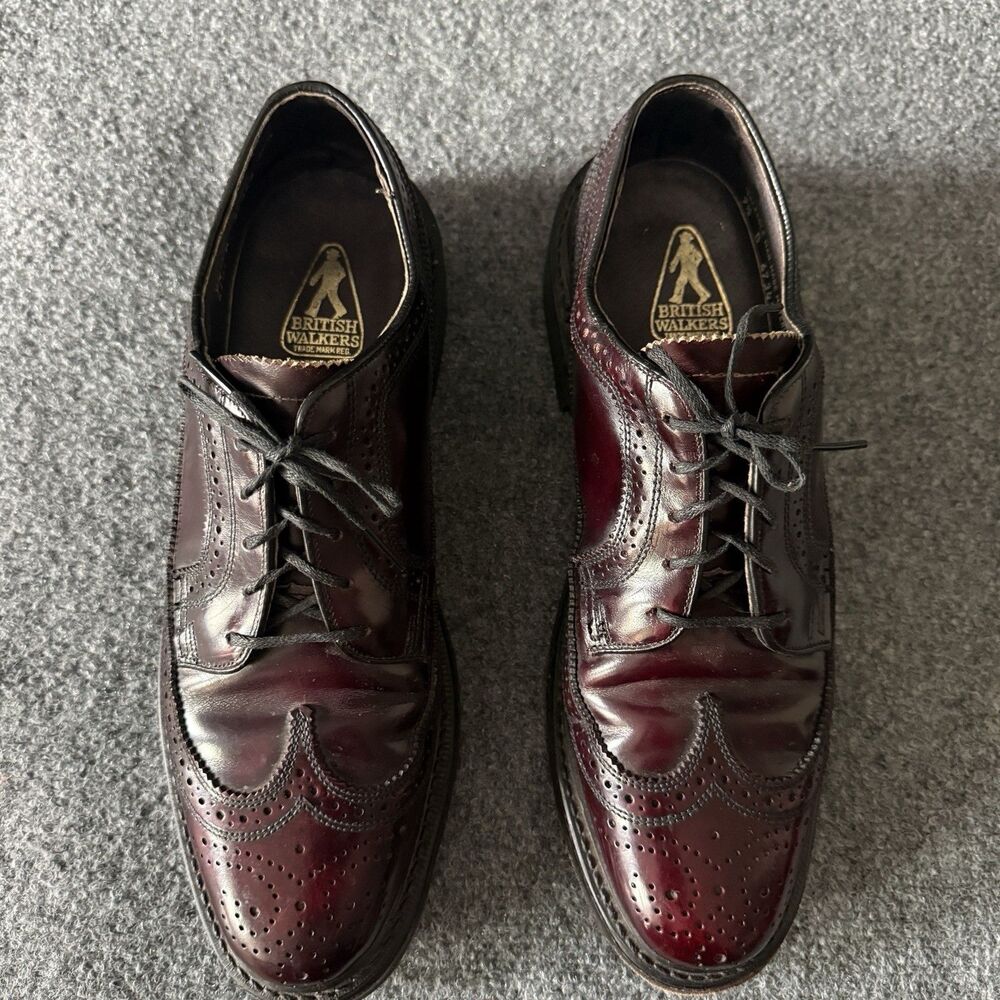 British Walkers Custom Burgundy Wingtip Brogue Dress Shoes 9.5 B Leather Oxford